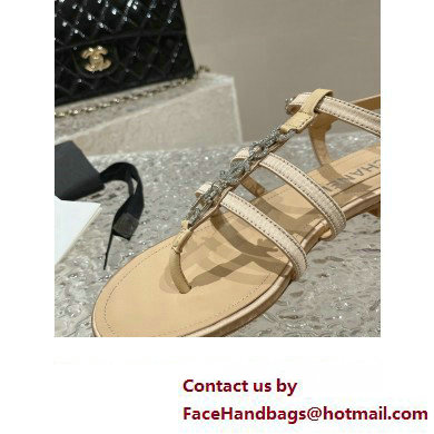 Chanel Satin, Metal  &  Strass Thong Sandals G40128 Beige 2023